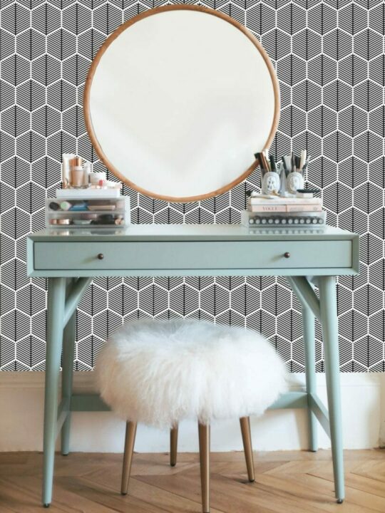 Black and white hexagon peel and stick removable wallpaper