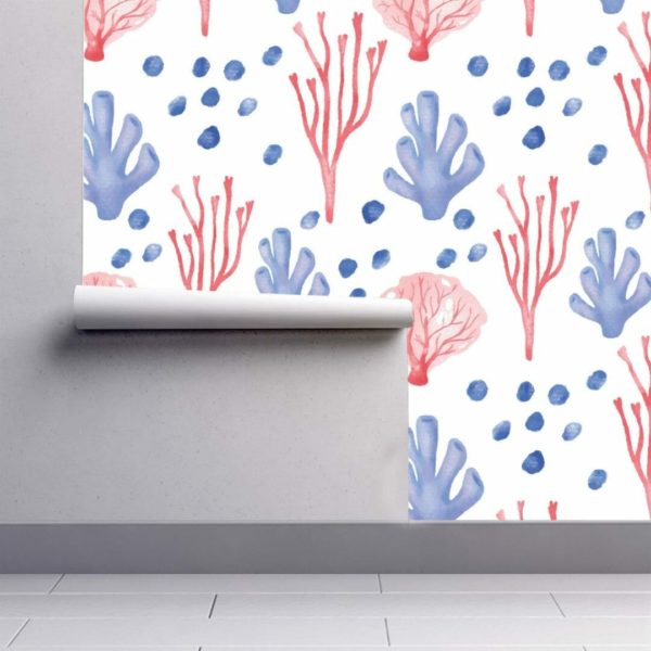 Pink and blue coral wallpaper peel and stick