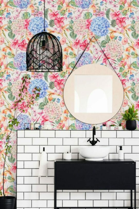Bright floral stick on wallpaper