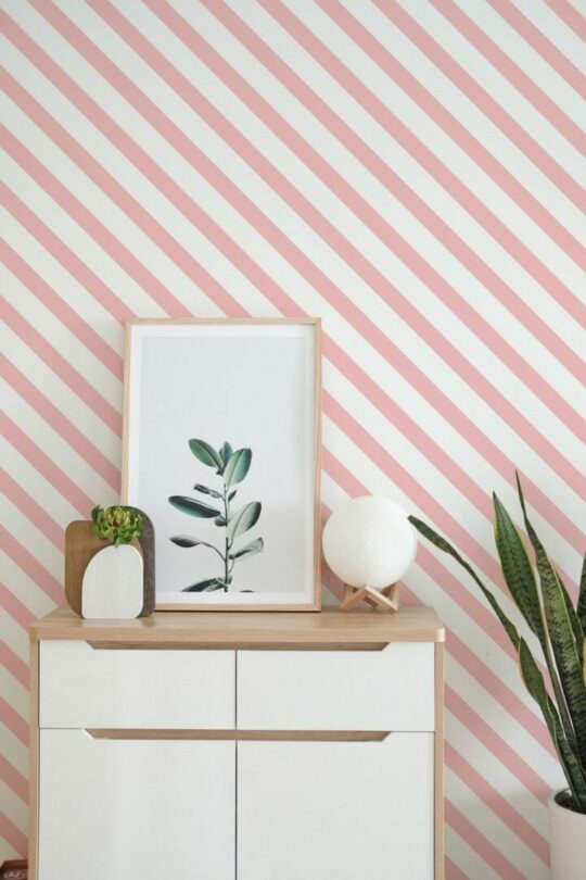 Diagonal striped peel and stick wallpaper