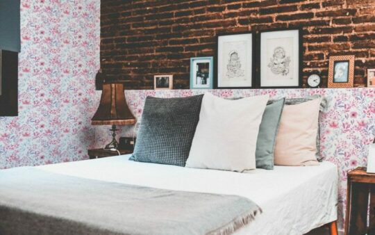Pink watercolor floral stick on wallpaper