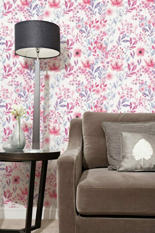 Pink watercolor floral temporary wallpaper
