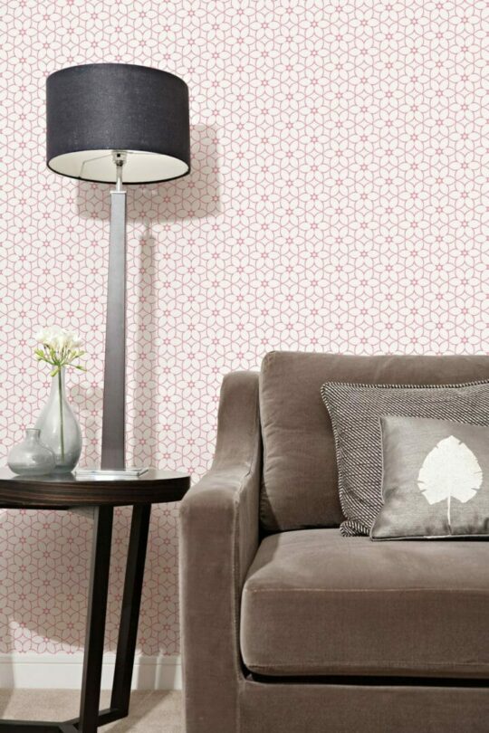 Pink geometric floral wallpaper for walls