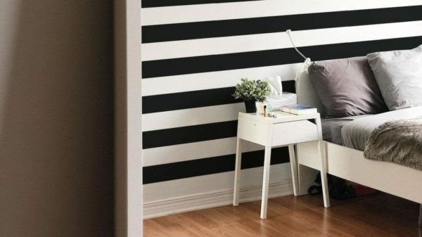 Black and white striped peel stick wallpaper