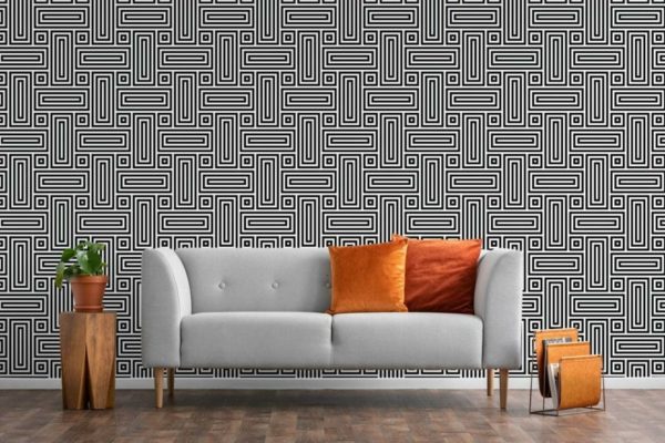 Black and white retro geometric wallpaper for walls