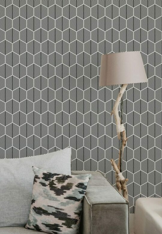 Black and white hexagon peel and stick wallpaper