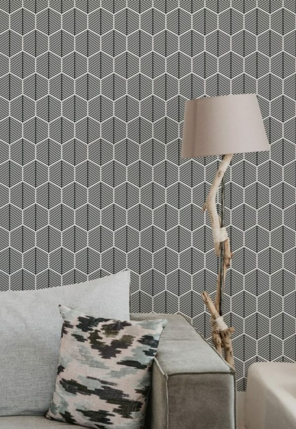 Black and white hexagon peel and stick wallpaper