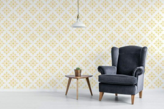 Yellow geometric floral peel and stick wallpaper