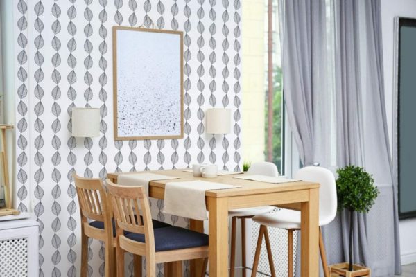 Vertical leaf print peel and stick removable wallpaper
