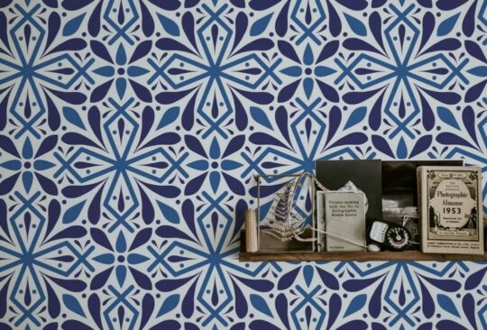 Blue floral tile sticky wallpaper