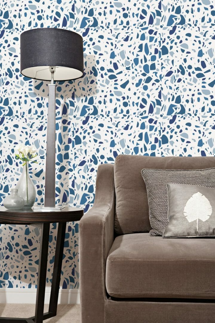 Peel ＆ Stick Wallpaper 12ft x 2ft Modern Summer Terrazzo Blue Turquoise  Abstract Colorful Custom Removable Wallpaper by 