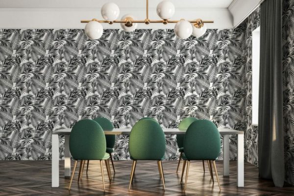Black and white tropical leaf wallpaper for walls