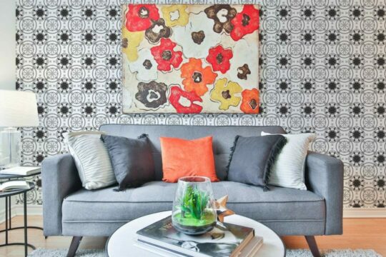 Black and white ornament self adhesive wallpaper
