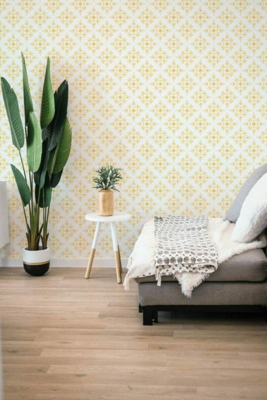 Yellow geometric floral stick on wallpaper