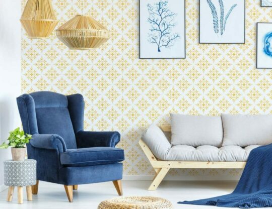 Yellow geometric floral self adhesive wallpaper