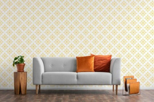 Yellow geometric floral temporary wallpaper