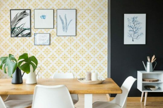 Yellow geometric floral peel stick wallpaper