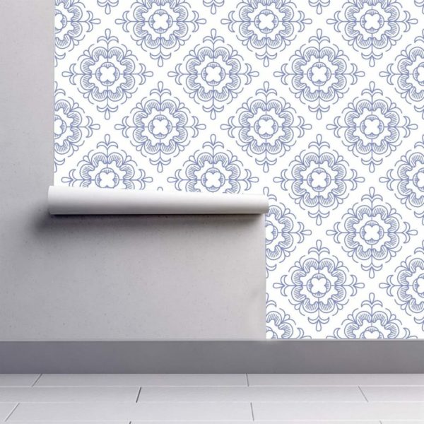 Blue and white Moroccan style wallpaper rolls