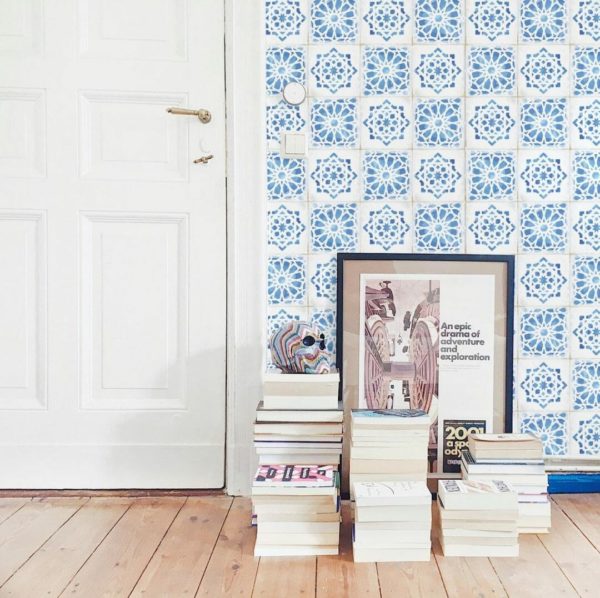 Blue moroccan tile stick on wallpaper