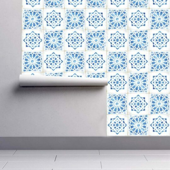 Blue moroccan tile wallpaper peel and stick