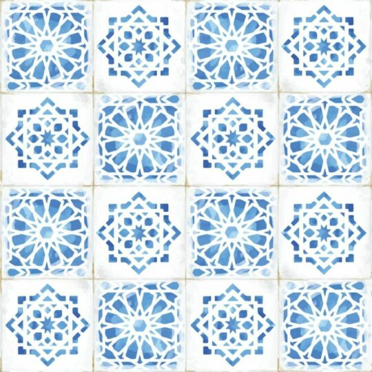Blue moroccan tile removable wallpaper