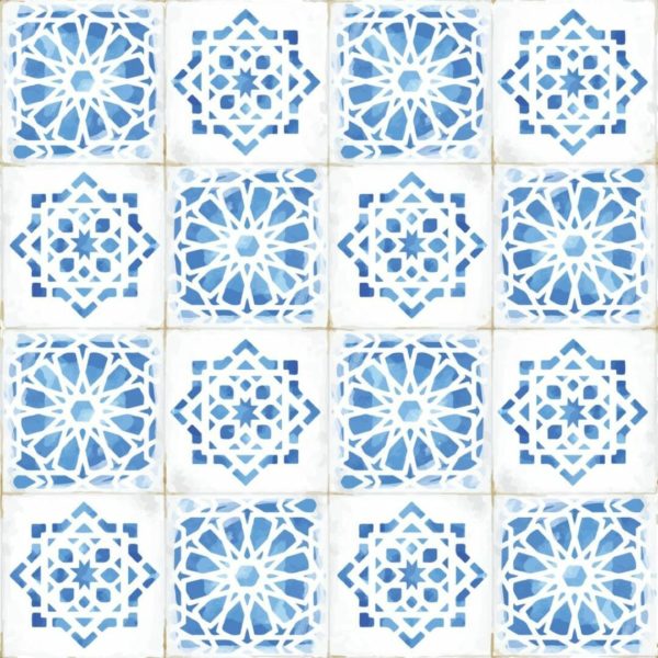 Blue moroccan tile removable wallpaper