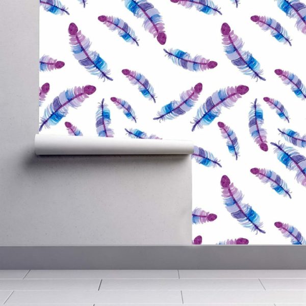 Blue and purple feather wallpaper peel and stick