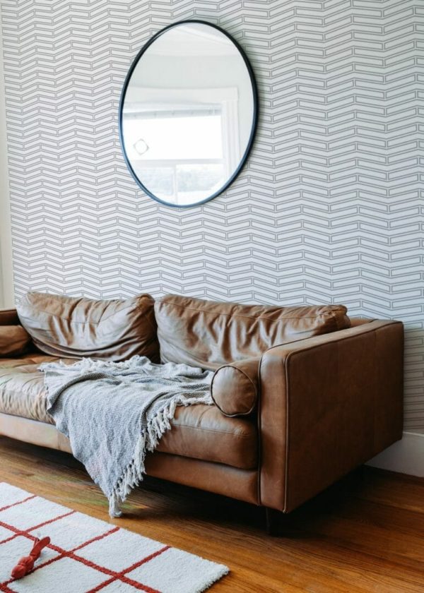 Gray and white herringbone self adhesive wallpaper