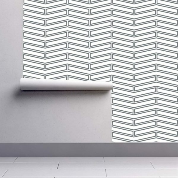 Gray and white herringbone peel and stick removable wallpaper