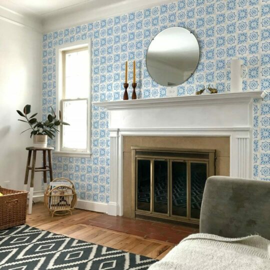 Blue moroccan tile peel stick wallpaper