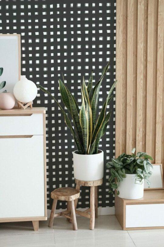 Bold brush stroke gingham temporary wallpaper