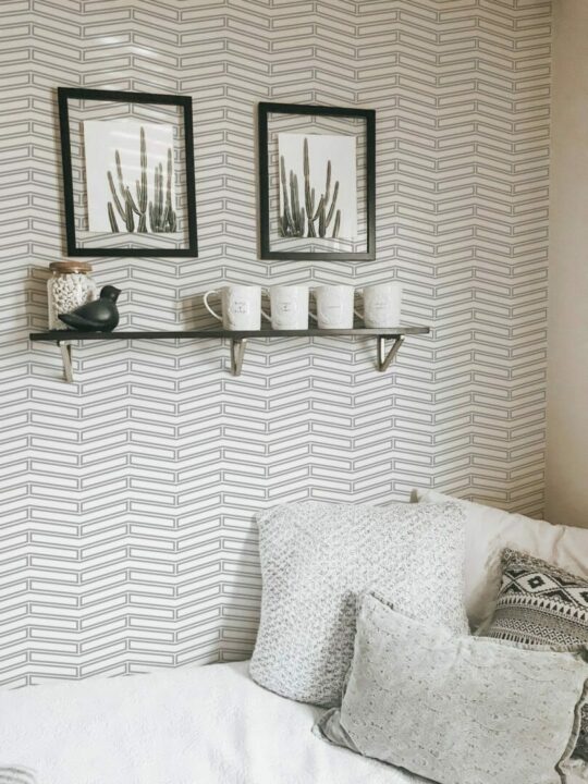 Gray and white herringbone removable wallpaper