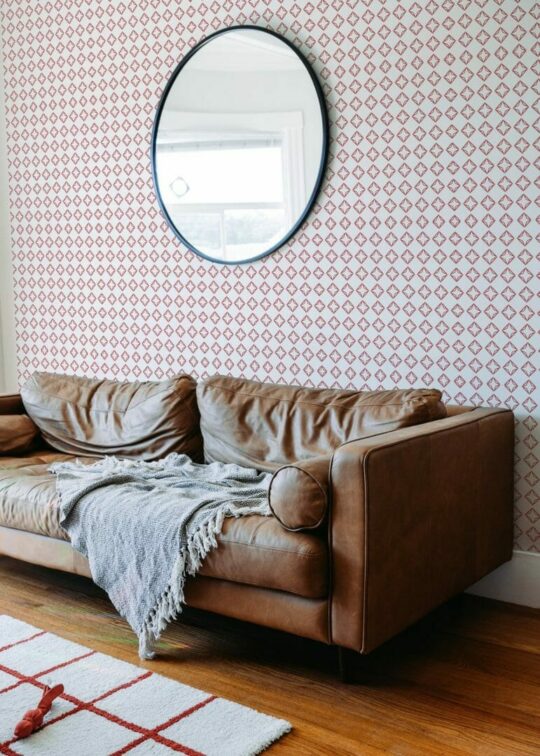 Red geometric diamond peel and stick removable wallpaper