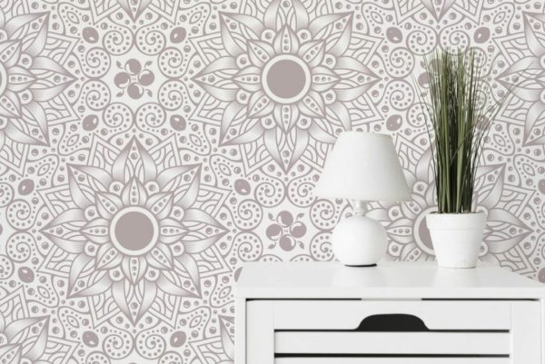 Floral mandala peel and stick removable wallpaper