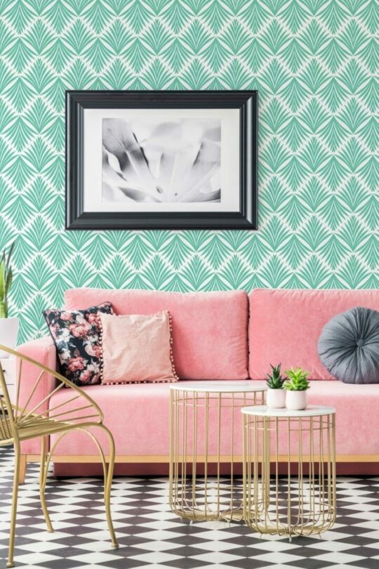 Turquoise geometric leaf self adhesive wallpaper