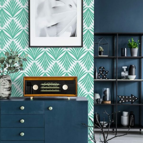 Green and white herbal self-adhesive wallpaper