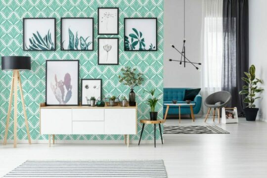 Turquoise geometric leaf temporary wallpaper