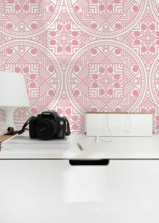 Pink geometric stick on wallpaper