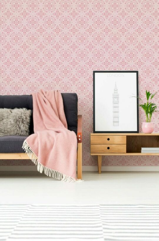 Pink geometric self adhesive wallpaper