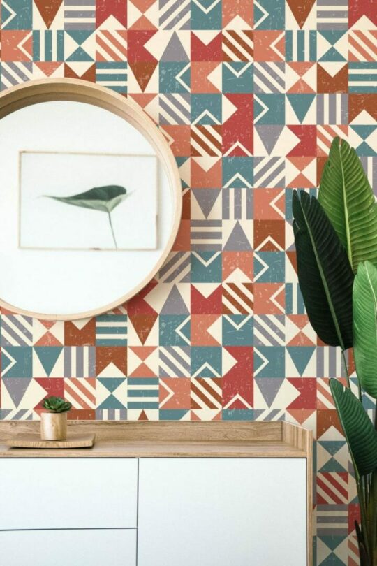 Geometric mosaic peel and stick removable wallpaper