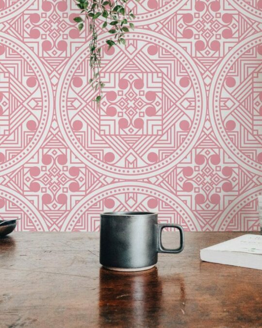 Pink geometric peel and stick removable wallpaper