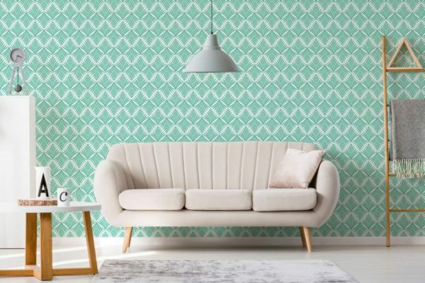 Turquoise geometric leaf sticky wallpaper