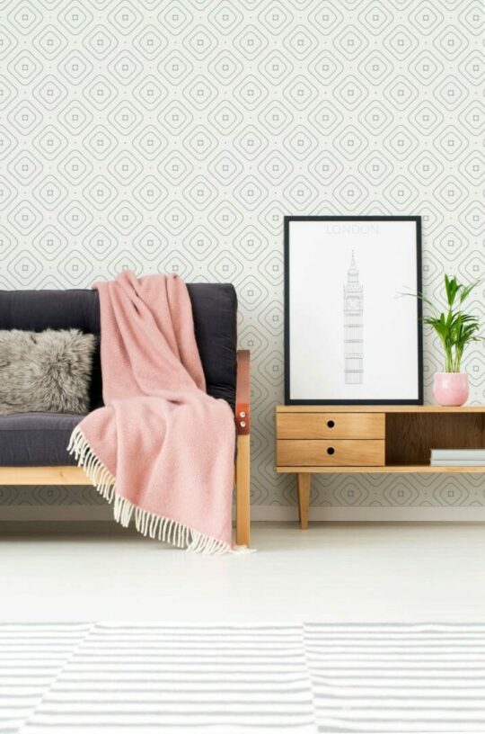 Gray and white geometric peel and stick wallpaper
