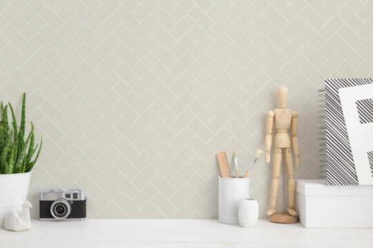 Beige herringbone tile stick on wallpaper