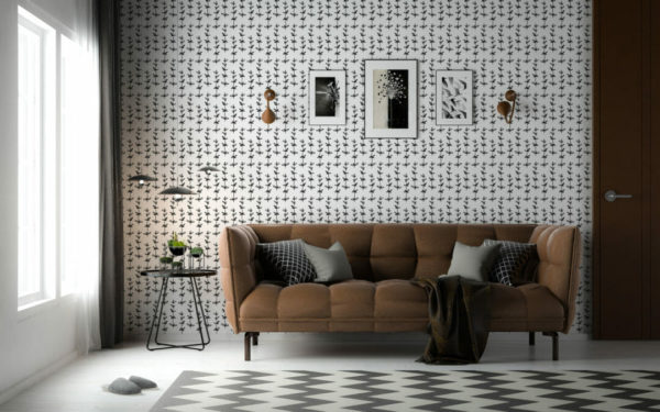 Black and white vertical leaf wallpaper for walls