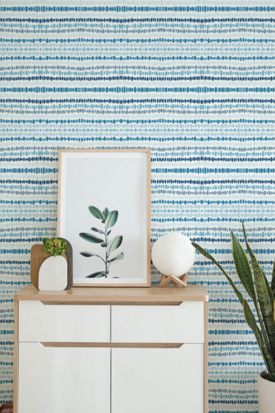 Blue abstract striped stick on wallpaper