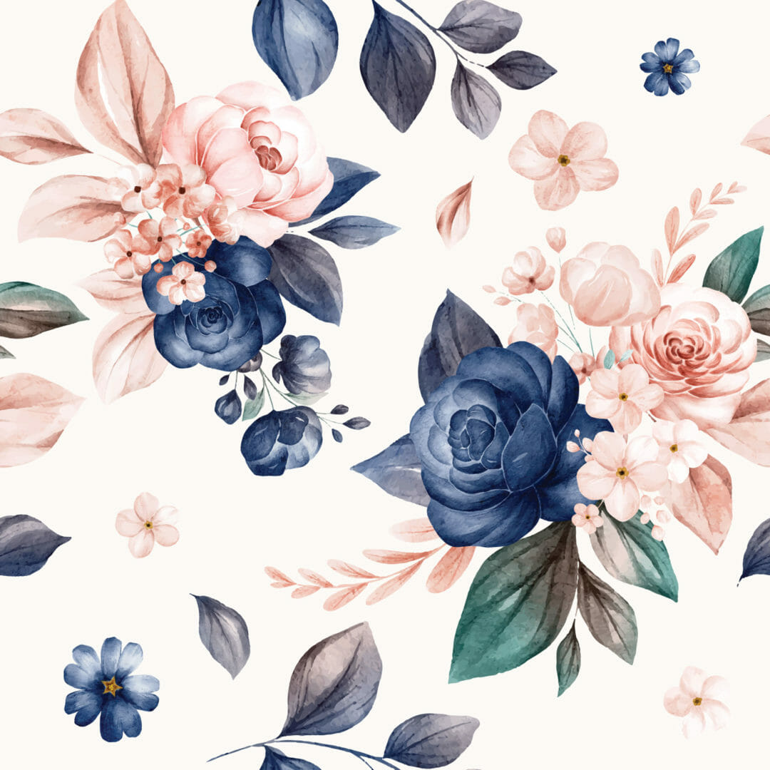 Pink and dark blue floral wallpaper - Peel and Stick or Non-Pasted
