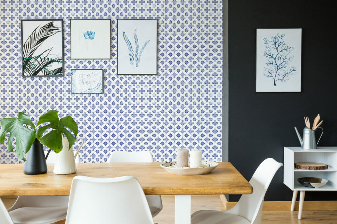 Geometric floral tile peel and stick wallpaper