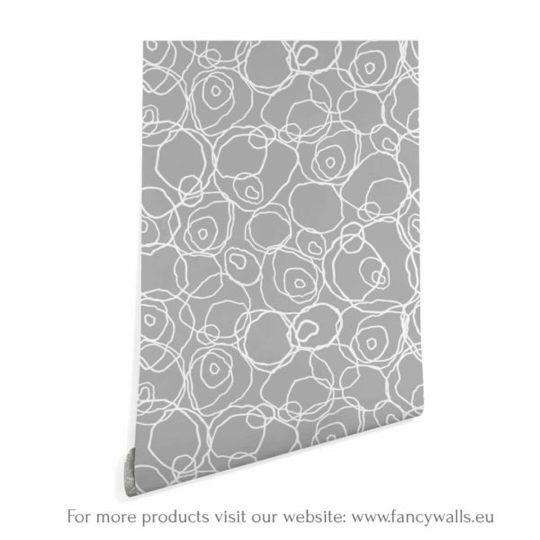 Gray and white abstract circle peel stick wallpaper
