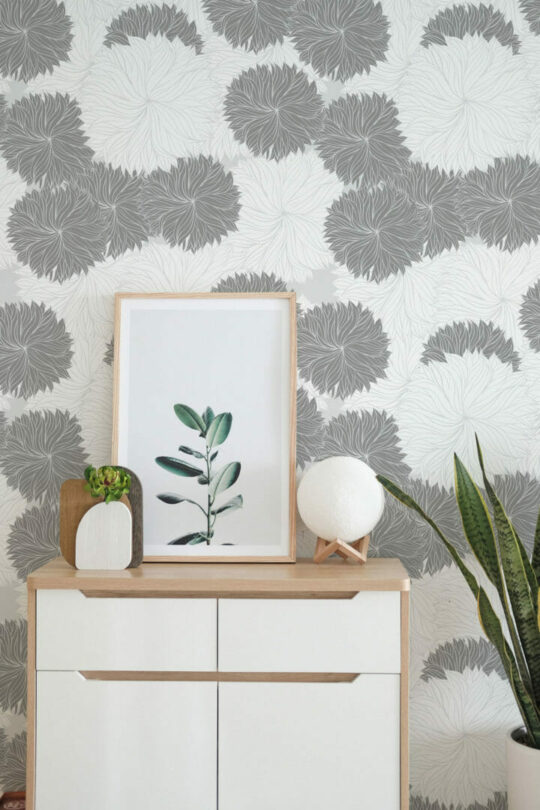 Gray and white floral wallpaper for walls